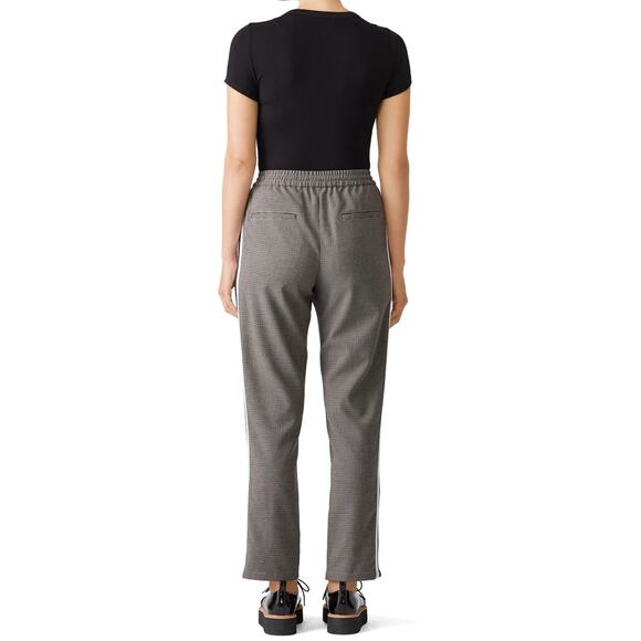 Rebecca Minkoff Nora Pants Small Houndstooth Black Pull On Straight Side Stripe - Picture 4 of 12